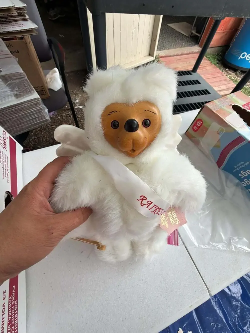Robert Raikes Original 1990 Cupid Bear with Angel Wings and Wooden Face